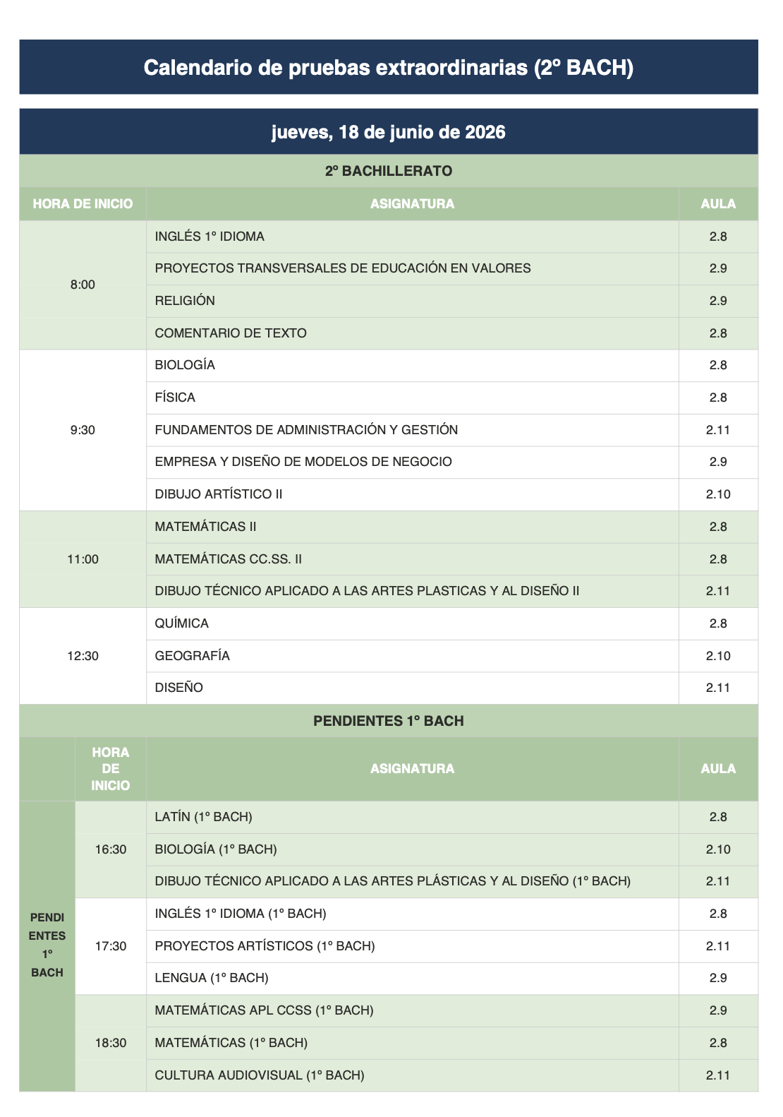 Imagen de la noticia: CALENDARIO DE EXÁMENES EXTRAORDINARIOS 2º BACH (JUNIO)