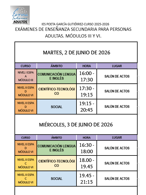 Imagen de la noticia: Calendario Exámenes ESPA Tercer Trimestre