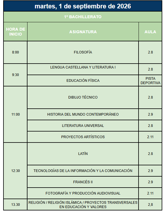 Imagen de la noticia: CALENDARIO EXÁMENES EXTRAORDINARIA 1º BACH [Diurno]